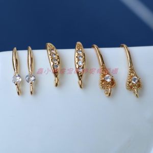 ต่างหูรูปจี้ทองแดงชุบทองแท้ DIY ทำมือ ประดับเพชรเซอร์โคเนีย ทรงห่วง ต่างหู ห้อย วัสดุอุปกรณ์ อุปกรณ์ทำเครื่องประดับ