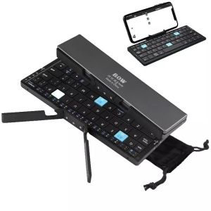 Mini Folding Bluetooth Keyboard With Aluminum Alloy Magnetic Stand Forable Portable Rechargeable Keyboard For iPone iPad Tablet