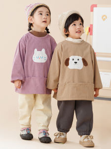 Cute Childrens Long Sleeve Corduroy Dumpling Clothes Button Baby down Jacket Coveralls Anti Dirt Eating Protection Clothes