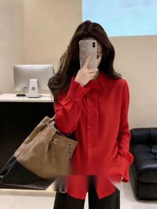 DANTING | Casual French Court Style Red Stand Collar Womens Shirt