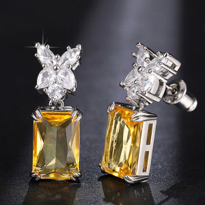 Bông Tai Nữ Huitan Hình Vuông Lớn Màu Vàng Đính Đá Zirconia Kiểu Dáng Dài Màu Bạc Trang Sức Thời Trang Dành Cho Đám Cưới Tiệc Tùng
