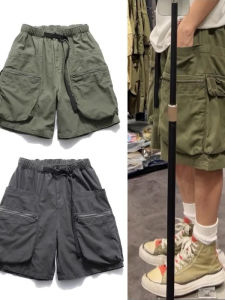 American Retro Cotton Work Pants Mens Summer Trendy Loose Straight Leg Casual Big Pocket Five Shorts Youth Active Style