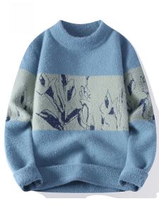 ROMON | Romon Mens Knitted Sweater Round Neck Casual Thick Warm Winter Fashion Loose Fit Knitwear Polyester Nylon Blend Long Sleeve