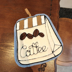 Soft Coral Fleece Coffee Hand Towel Cute Cartoon Hanging Towel Absorbent for Kitchen Bathroom Coffee Lovers Gift