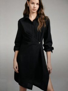 Elle | Black Long Sleeve Tencel Dress Fall Design Slim Fit