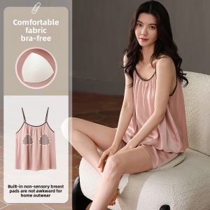 miiow | Cat Woman Summer Sleepwear Ice Silk Strap Home Clothes Set Womens Overhead Style Comfortable Breathable Short Sleeveless Nightgown