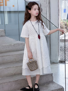 ชุดเดรสผ้าลูกไม้ฤดูร้อนสำหรับเด็กผู้หญิง ชุดกระโปรงเด็กผู้หญิงสไตล์เกาหลี ชุดกระโปรงยาวสีขาว ชุดกระโปรงสองชิ้น