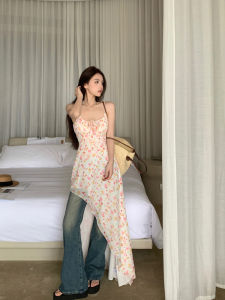 Váy Đuôi Cá Họa Tiết Hoa Cổ Điển Ôm Vừa Vặn Mùa Hè Mới Cho Nữ Thiết Kế Bất Đối Xứng Kiểu Pháp Váy Dài Không Tay