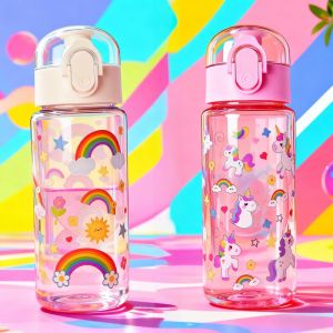 Cốc Nước In Hình Hoạt Hình 3D 550ML Trong Suốt Màu Sắc Sống Động Chống Phai Màu Dễ Thương & Sành Điệu Bền Bỉ Đồ Uống Cho Trẻ Em
