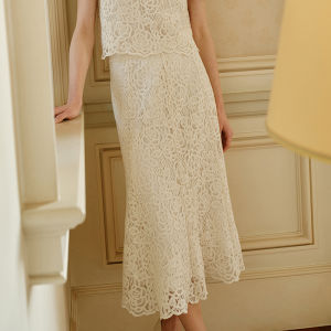 Koradior | Floral Lace Mid-waist A-line Mid-length Skirt