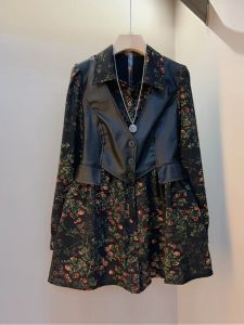 เสื้อเชิ้ตแขนยาวสไตล์บูรณาการหนังแบบสองชิ้นสำหรับผู้หญิงไซส์ใหญ่ ทรงหลวม ทรงเข้ารูป แขนยาว ปกโปโล ฤดูใบไม้ร่วง 2024