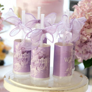 Purple Wedding Cake Decoration Push Pop Stickers Mousse Cup Great Time Pudding Cup Paper Floral Dessert Table Decorations