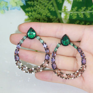 Sequito thiết kế phụ nữ đồ trang sức vàng trắng màu sắc đầy đủ Micro Pave lấp lánh aaaaa đá Cubic Zirconia hình quạt Hollow vòng lớn prom Đảng bông tai Phụ kiện trang phục se802