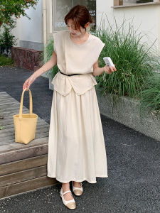 YINLUOYA | ชุดเดรสยาวสองชิ้นทรงหลวมสไตล์ฝรั่งเศสสำหรับฤดูร้อนปี 2025 ชุดเดรสยาวคลุมเข่าแขนกุดคอตั้ง