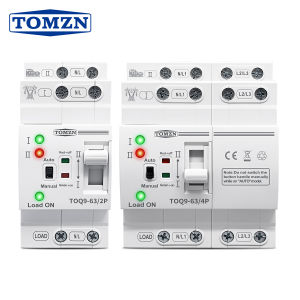 TOMZN TOQ9 Slim Dual Power Automatic Transfer Switch ATS 2P 4P 230V AC 63A DIN Rail 50/60Hz Uninterrupted Changeover Switch