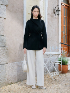 Two-way Collar Wool and Cashmere Blend Double-faced Coat