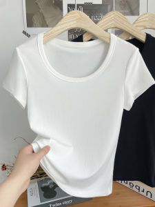 Slim Fit U-Neck Ice Silk Thread Short Sleeve T-Shirt Women Summer New Style Inner Wear Base Shirt Shoulder Width Regular Length