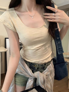 เสื้อยืดคอกลมแขนสั้นผู้หญิงสไตล์เกาหลี ฤดูใบไม้ผลิและฤดูร้อน 2024 ทรงเข้ารูป สไตล์เกาหลี แขนสั้น คอกลม ทรงเข้ารูป