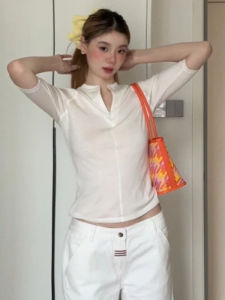 BINKAFENNY | French Elegant White V-neck Short Sleeve T-shirt Women Summer Slimming Design Thin Style Commute Fashion Korean Version Top