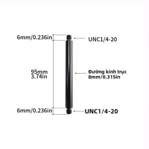 Thanh Nối Dài Đôi 1/4 Đầu Đực Cho Chân Máy Giá Đỡ Đèn Giá Đỡ Xe Máy - Hợp Kim Nhôm Đen 25mm/45mm/70mm/95mm