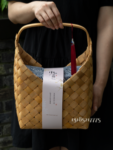 Handwoven Bamboo Basket Wedding Favour Red Wine Tea Zongzi Year Goods Sausage Marination Baking Storage Basket Return Gift