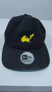 New Era Adjustable Black Baseball Cap with Yellow Pikachu Embroidery Used 2nd Hand