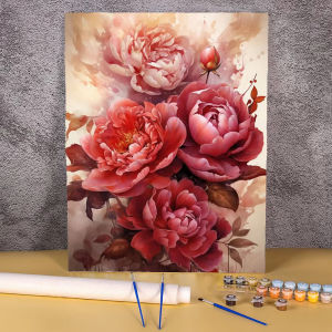 Bộ Tranh Sơn Dầu Hoa Mẫu Đơn Tô Màu Theo Số Dành Cho Người Lớn Và Trẻ Em Bộ Sơn Acrylic Tự Làm Trang Trí Tường Phòng Ngủ Quà Tặng