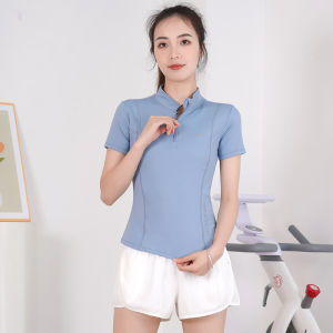 Womens Yoga Fitness Clothing Summer Thin Professional Night Running Marathon Aerobic Quick Dry Half Zipper Short Sleeve