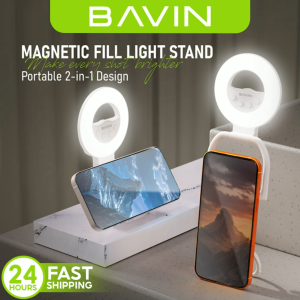 BAVIN P34 2-in-1 Magnetic Portable Selfie LED Fill Light w/Foldable Stand+3 Brightness Modes for Live Streaming & Makeup