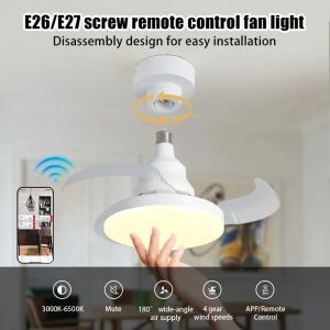Retractable Blades Ceiling Fan Lamp APP Remote E27 Socket 4 Speed Dimmable Timing Light for Living Room Bedroom Home