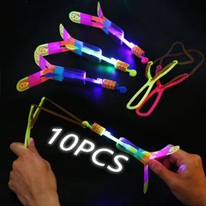 10/5/3/1pcs Novelty Gifts Funny Flying Led Light Toy Kids Mini Arrow Helicopter Flying Toy Blue/Flash Light Rubber Band Catapult Toys