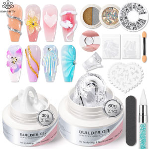 Born Pretty Clear White No Stick Hand Extension Gel Polish Set Clear Milky White 3D Molding Quick Buliding Flower Carving Acrylic