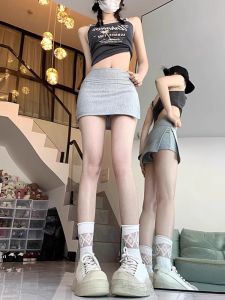 Váy Ngắn Chữ a Cạp Cao Màu Xám Hở Bên Hông Cho Nữ Mùa Thu Dáng Quả Lê Váy Ngắn Chữ a Che Mông Tôn Dáng