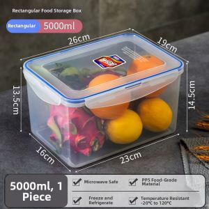 Large Capacity 5L Rectangle Microwave Safe Plastic Lunch Box Food Storage Container Freezer Preservation Case for Adults
