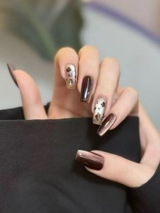 Handmade Wearable Nail Art Long Cat Eye Leopard Print Autumn Winter Luxury Vintage Pure Handmade Nail Tips False Nails