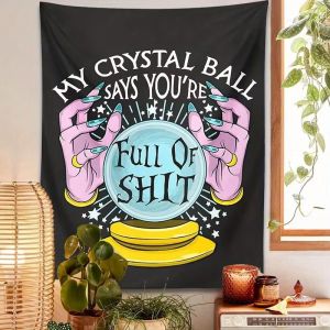 Tấm Thảm Treo Tường VIKAMA Black Witchy Với Quả Cầu Pha Lê Họa Tiết Người Bói Toán Hài Hước Thiết Kế Châm Biếm Dùng Trang Trí Phòng Ký Túc Xá Chất Liệu Polyester.