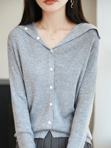 เสื้อคาร์ดิแกนคอปกไหมพรมแขนยาวสำหรับผู้หญิง Miu Style ทรงหลวม นุ่ม สไตล์เรียบง่าย สวมใส่ได้ทุกวัน