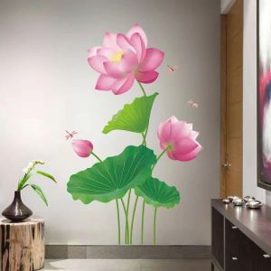 Self-Adhesive Lotus Flower Wall Stickers Living Room Background Wall Decorations Waterproof Couch Bedroom Headboard Decor