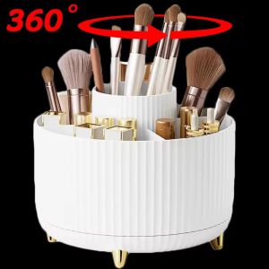 กล่องใส่ที่เก็บเครื่องสำอางตั้งโต๊ะแบบหมุนได้360ที่ห้อยแปรงใส่เครื่องสำอางแบบพกพา