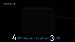 TESSAN Multiplug 7-in-1 Extension Cord with 4 AC Outlets 3 USB Ports and Type-C - Surge Protection Fireproof ABS+PC White