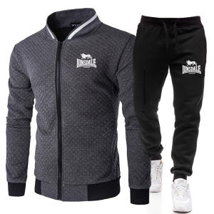 LONSDALE Spring and Autumn Mens Fashion Street Stand up Collar Set Jacket Outdoor Casual Pocket Zipper Mens Baseball Set