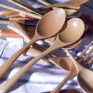 Hefeng Four Seasons Solid Wood Spoon Long Wooden Spoon Handmade Small Wooden Spoon Honey Spoon Soup Spoon Fork Children Spoon