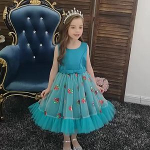 Pink Sequins Strawberry Dresses for Girls Pageant Formal Gowns New Year Party Princess Dress Child Champagne Sleeveless Dress