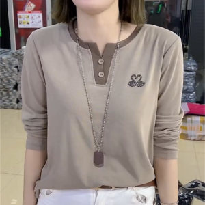 QIAOXIZI | V-Neck Long Sleeve T-Shirt for Women - Fashionable Plus Size Ageless Tummy Concealing Slimming