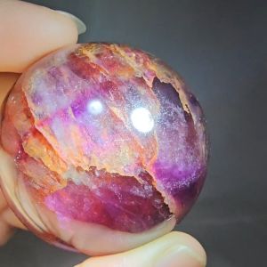 Fluorite Dendritic Red Hematoid Quartz Sphere / 萤石,软锰矿,红胶花水晶共生球 /收藏级红胶花球
