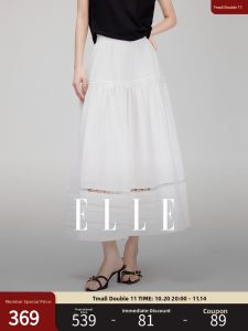 Elegant ELLE French Style Lace Trim Mini Skirt Womens A-Line Umbrella Skirt Summer New Arrival Polyester Cotton Blend Long Skirt