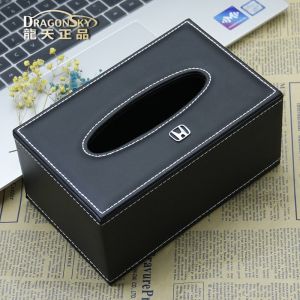 Creative Car Mounted Tissue Box Cover for Honda Vehicles Leather Material Simple Black Design Automotive Interior Storage