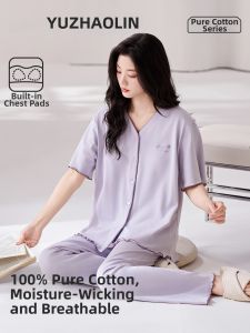 Yuzhaolin | Cotton Padded Bra Summer Style Pajama Set