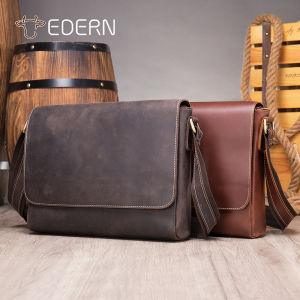 Túi đựng tài liệu Nam da bò thật Túi Đeo Chéo Có Nắp của túi đeo edern da ngựa điên cổ điển Túi Đeo Vai dành cho nam thời trang sang trọng