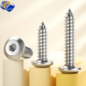 A2 SS 304 Stainless Steel Self Tapping Wood Screws Hex Socket Flat Head M2 M2.3 M2.6 M3 M4 M5 M6 for Furniture DIY & Woodworking